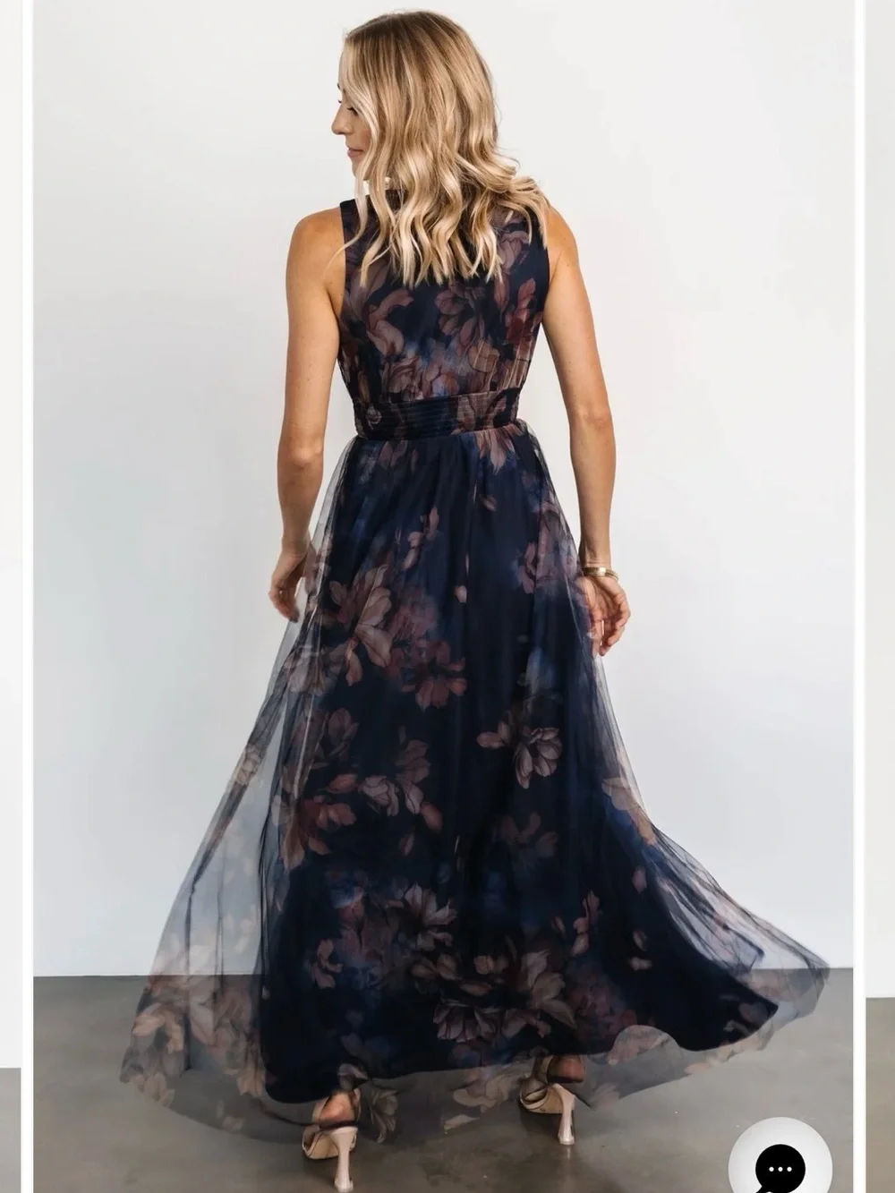 NWT Kamila Tulle Maxi Dress | Dark Blue Floral - L - Picture 2 of 5
